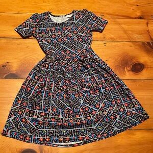 LuLaRoe Geometric Print Midi Dress - Black, Red, Blue